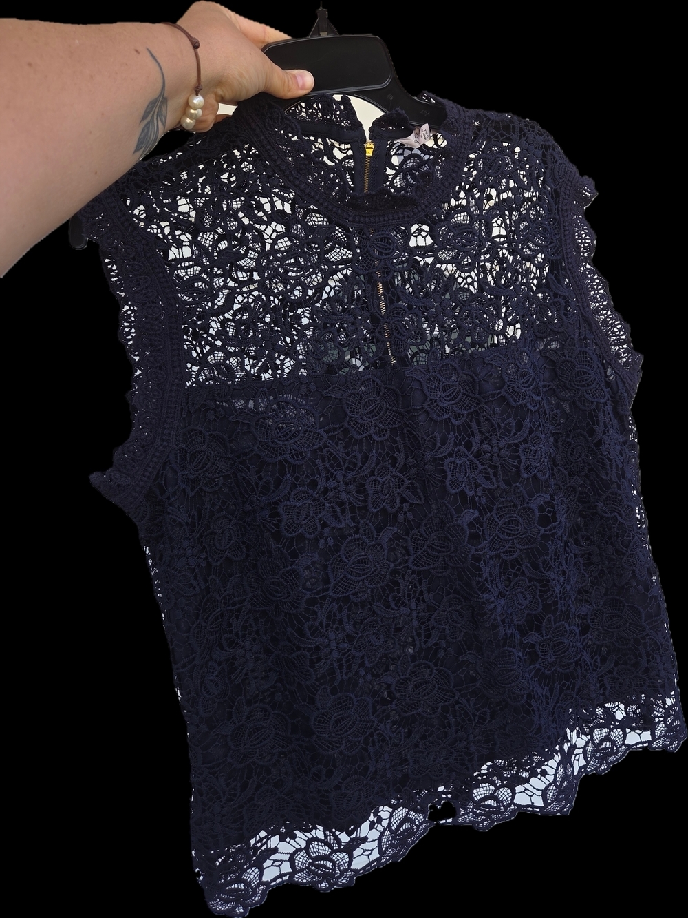 Sleeveless Navy Crochet Lace Tank Top